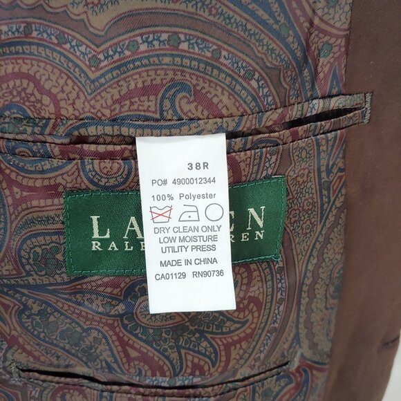 Ralph Lauren Mens Brown 2 Button Polyester Blazer Sz 38R - Picture 9 of 9